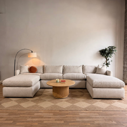 Brook Double Ottoman Long Sectional in Anquilla Ivory Performance Chenille — Kindred Couches