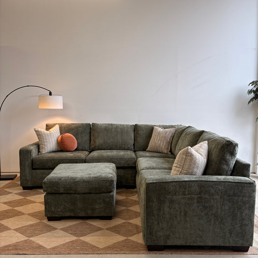Atlas Modular Corner Sectional + Ottoman in Green Chenille