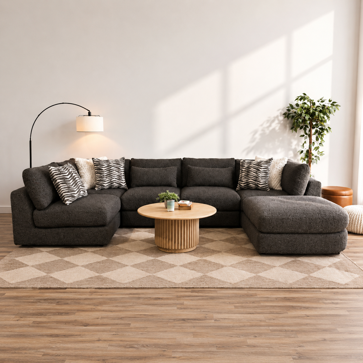 Georgia U-Shape Sectional in Cream Boucle