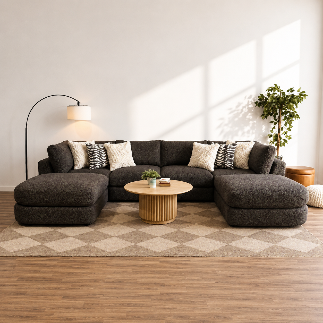 Georgia Double Chaise Sectional in Cream Boucle