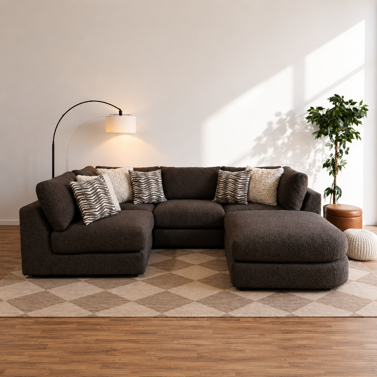 Georgia L-Shape Sectional + Ottoman in Cream Boucle