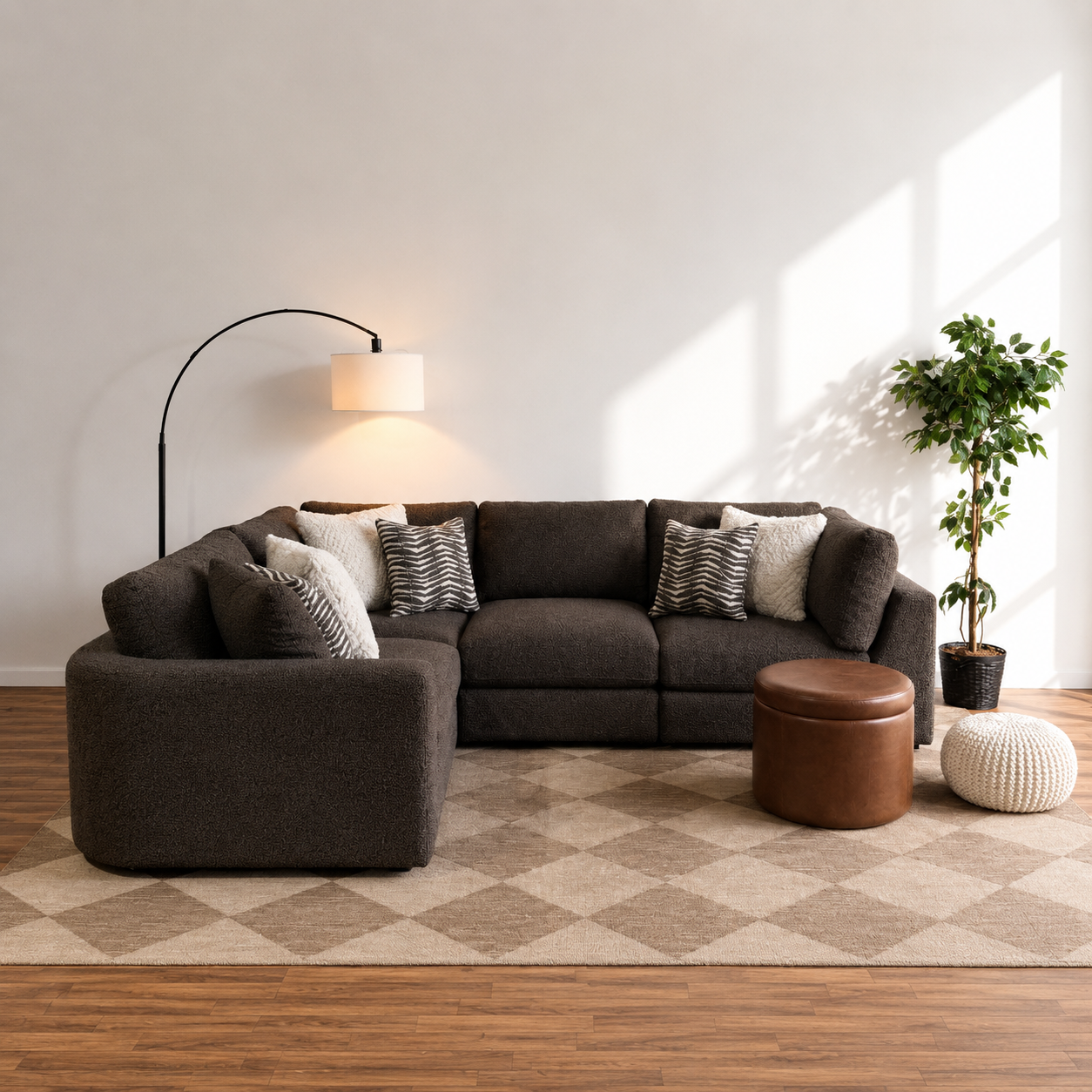 Georgia L-Shape Enclosed Sectional in Cream Boucle