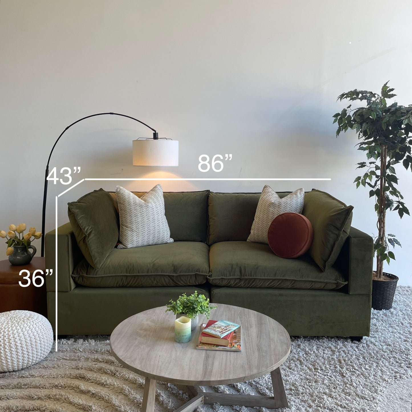 Bellamia Luna Loveseat in Green Performance Velvet