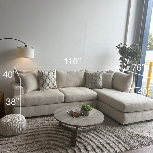 Marin 2 Piece L-Shape Sectional in Cream Chenille