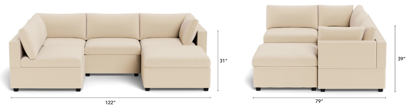Albany Park Kova Modular 5 Pc Sectional in Dune Performance Linen w/Ottoman (Pillow Top)
