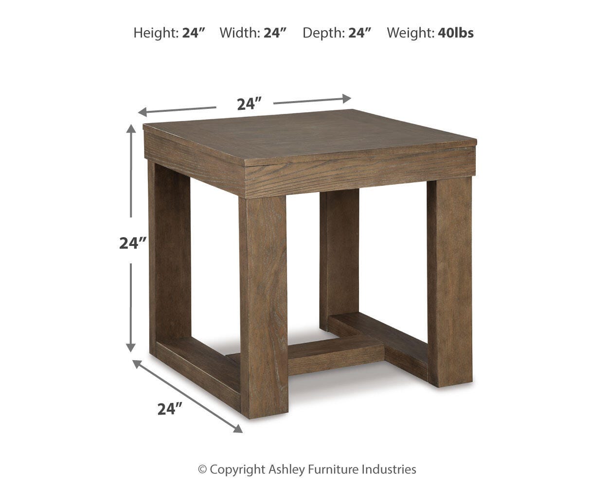Sutton End Table dimension diagram