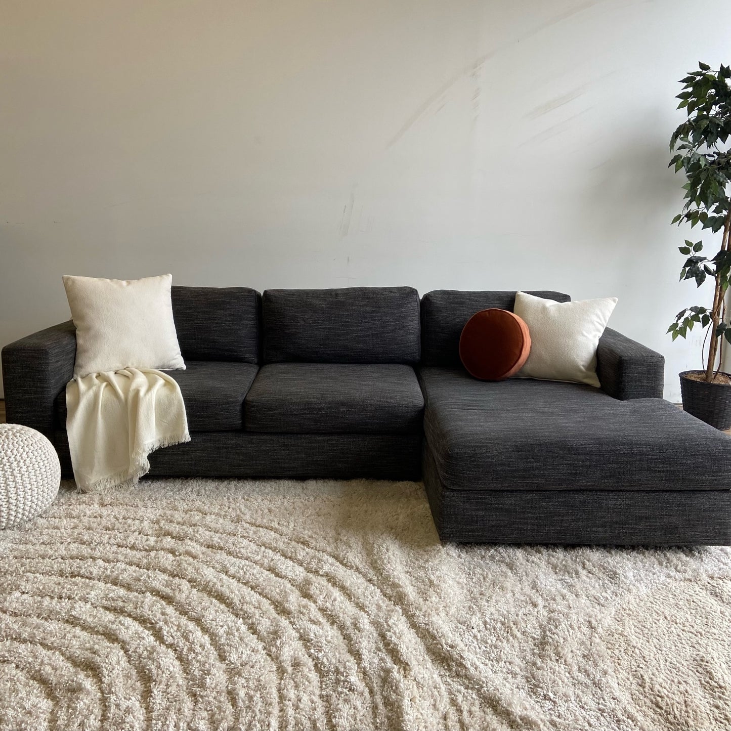 West Elm Urban Sectional with Right Facing Chaise in Grey Charcoal Heather