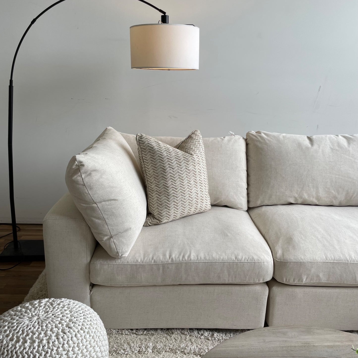 Serene Sofa + Ottoman in Linen Beige — Kindred Couches