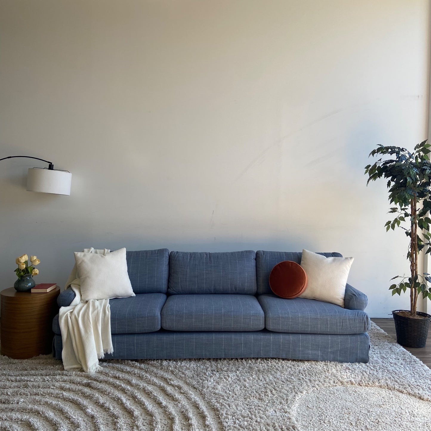 Interior Define Maxwell Slipcovered Sofa in Blue Performance Hunt Stripe