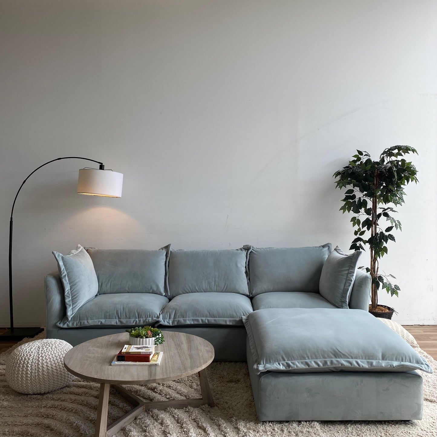Interior Define Skylar Sofa w/ Ottoman in Spa Blue Performance Velvet