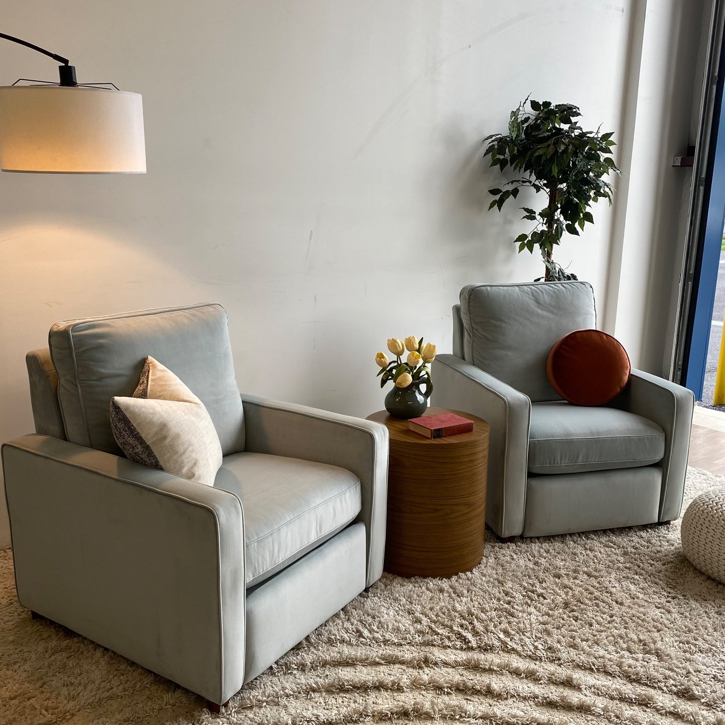 Interior Define Set of 2 Sadie Recliner Chairs in Spa Blue Performance Velvet