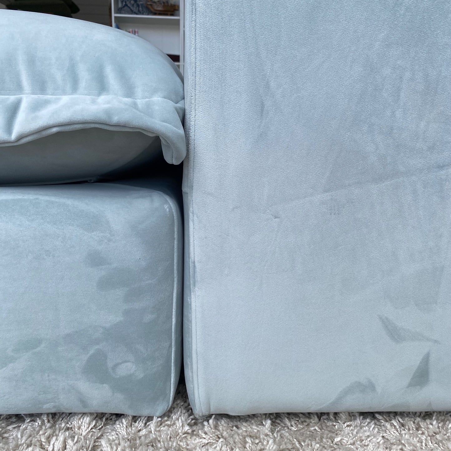 Interior Define Skylar Sofa w/ Ottoman in Spa Blue Performance Velvet