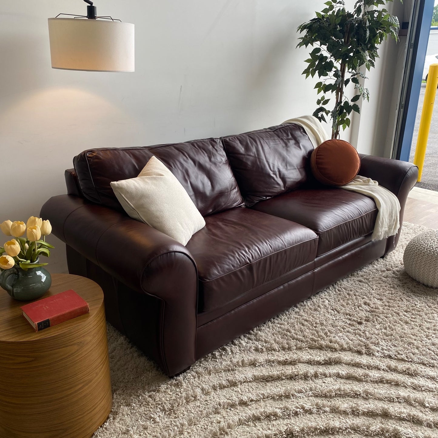 Pottery Barn Pearce Sleeper Sofa in Merlot Leather