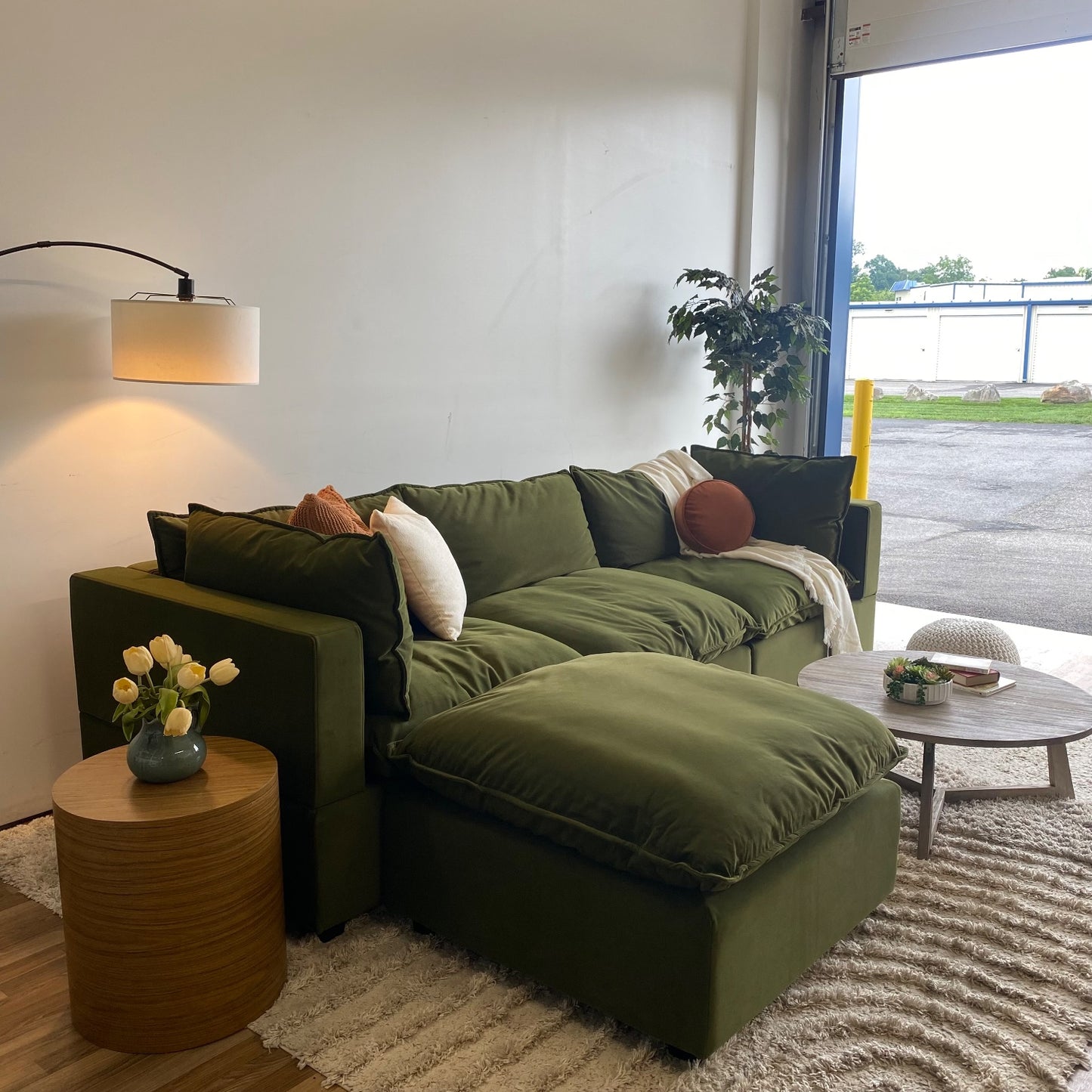 Albany Park Kova 4pc Modular Couch in Olive Green Performance Velvet w/Ottoman