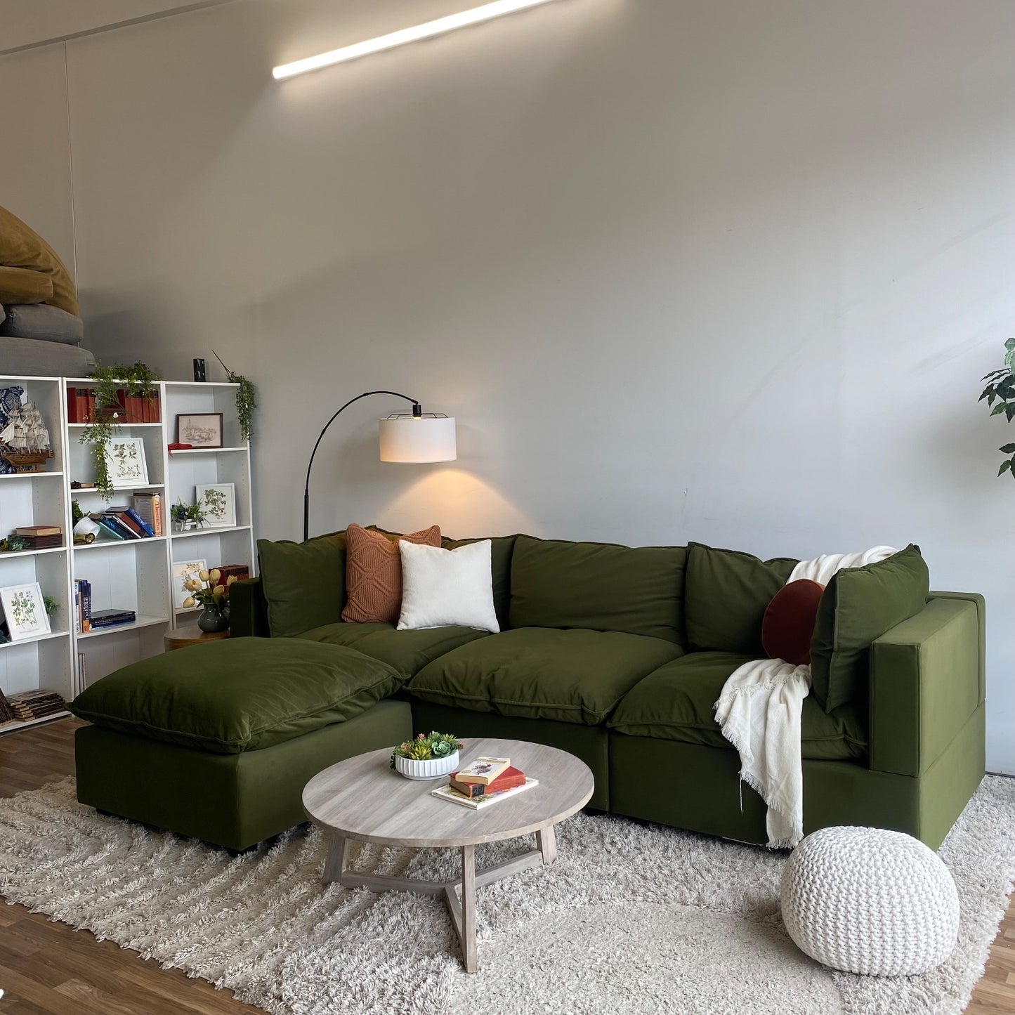 Albany Park Kova 4pc Modular Couch in Olive Green Performance Velvet w/Ottoman
