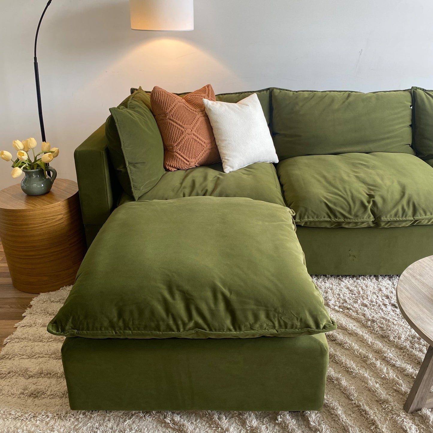 Albany Park Kova 4pc Modular Couch in Olive Green Performance Velvet w/Ottoman