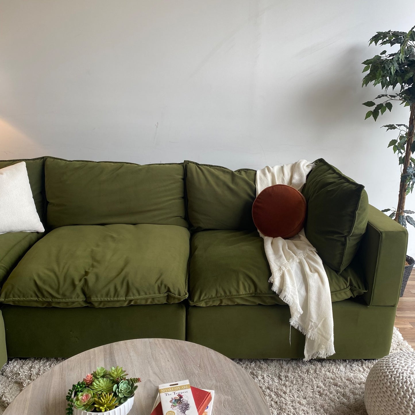 Albany Park Kova 4pc Modular Couch in Olive Green Performance Velvet w/Ottoman