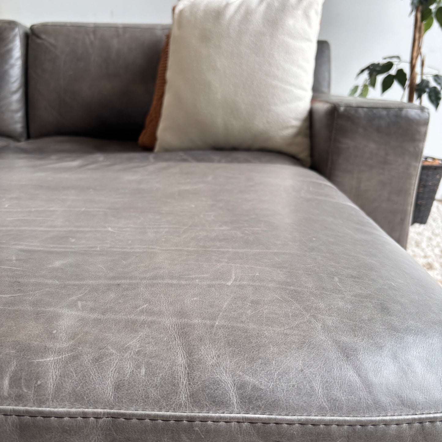 Restoration Hardware Modena Leather Sectional in Gray