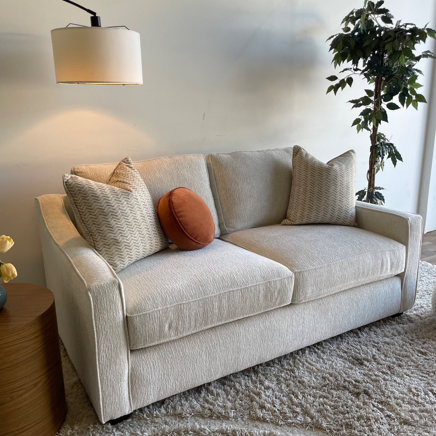 Lindsay Loveseat in Dove Cream Colored Fabric