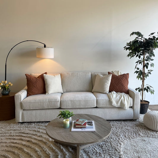 Lindsay Sofa in Dove Cream Colored Fabric