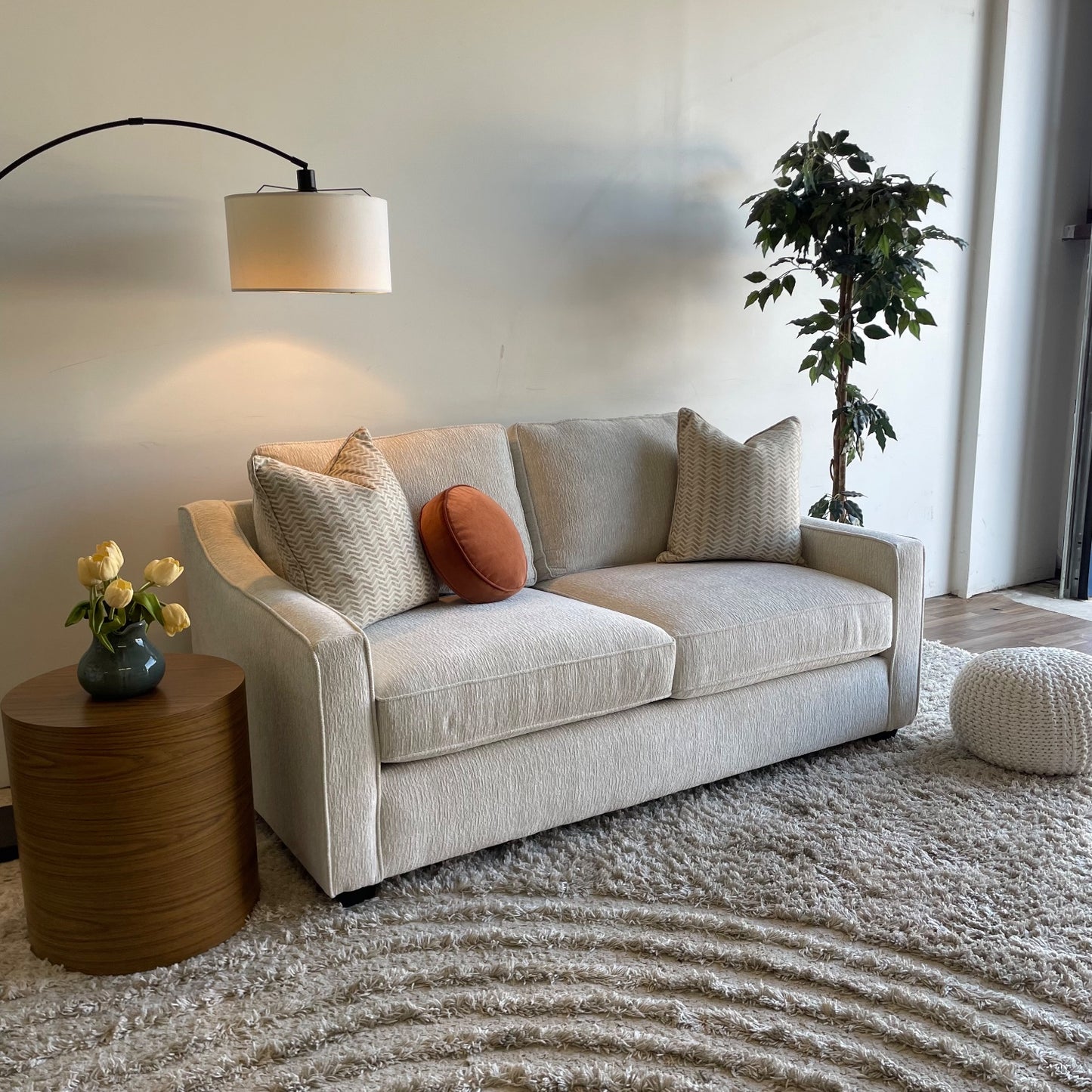 Lindsay Loveseat in Dove Cream Colored Fabric