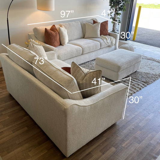 Lindsay Sofa Set W/Matching Ottoman in Dove Cream Colored Fabric