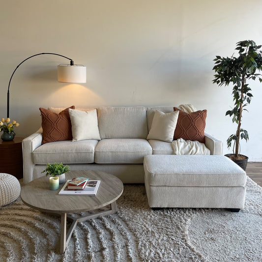 Lindsay Sofa W/Matching Ottoman in Dove Cream Colored Fabric