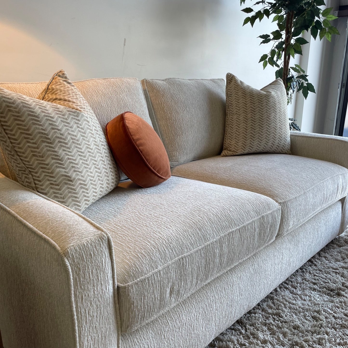Lindsay Loveseat in Dove Cream Colored Fabric
