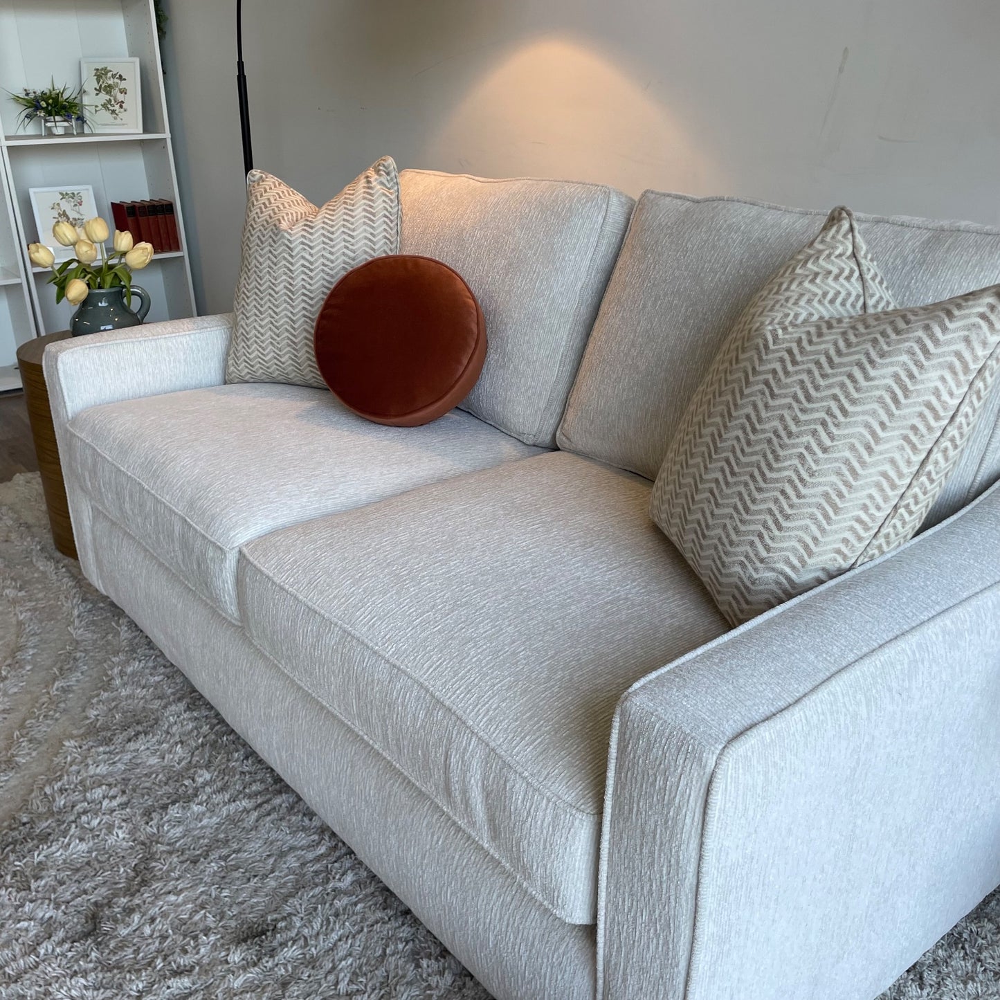 Lindsay Loveseat in Dove Cream Colored Fabric