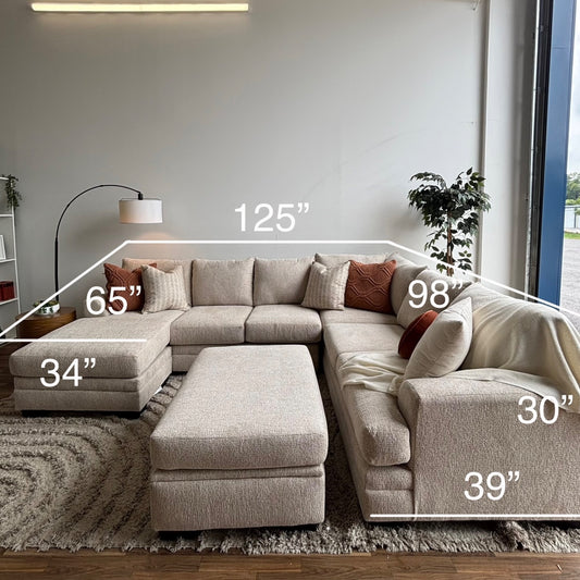 Conrad U Sectional w/Storage Ottoman in Beige Sand Fabric