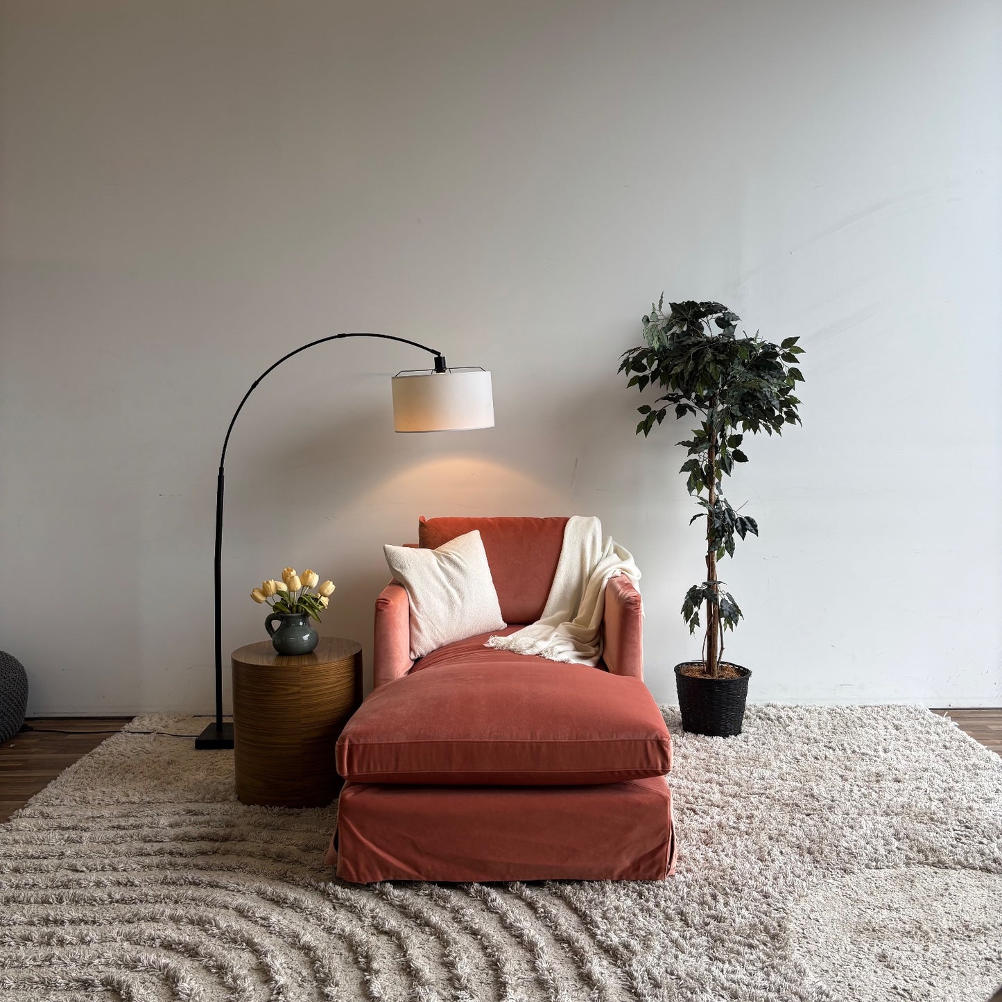 Interior Define Sloan Slip Cover Chaise Lounge Chair in Performance Velvet Coral