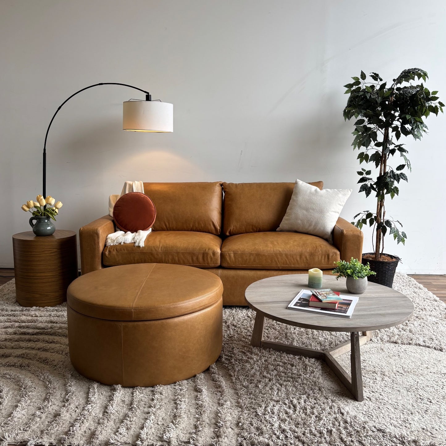 Interior Define Sloan Leather Sleeper Sofa w/ Colten Storage Ottoman