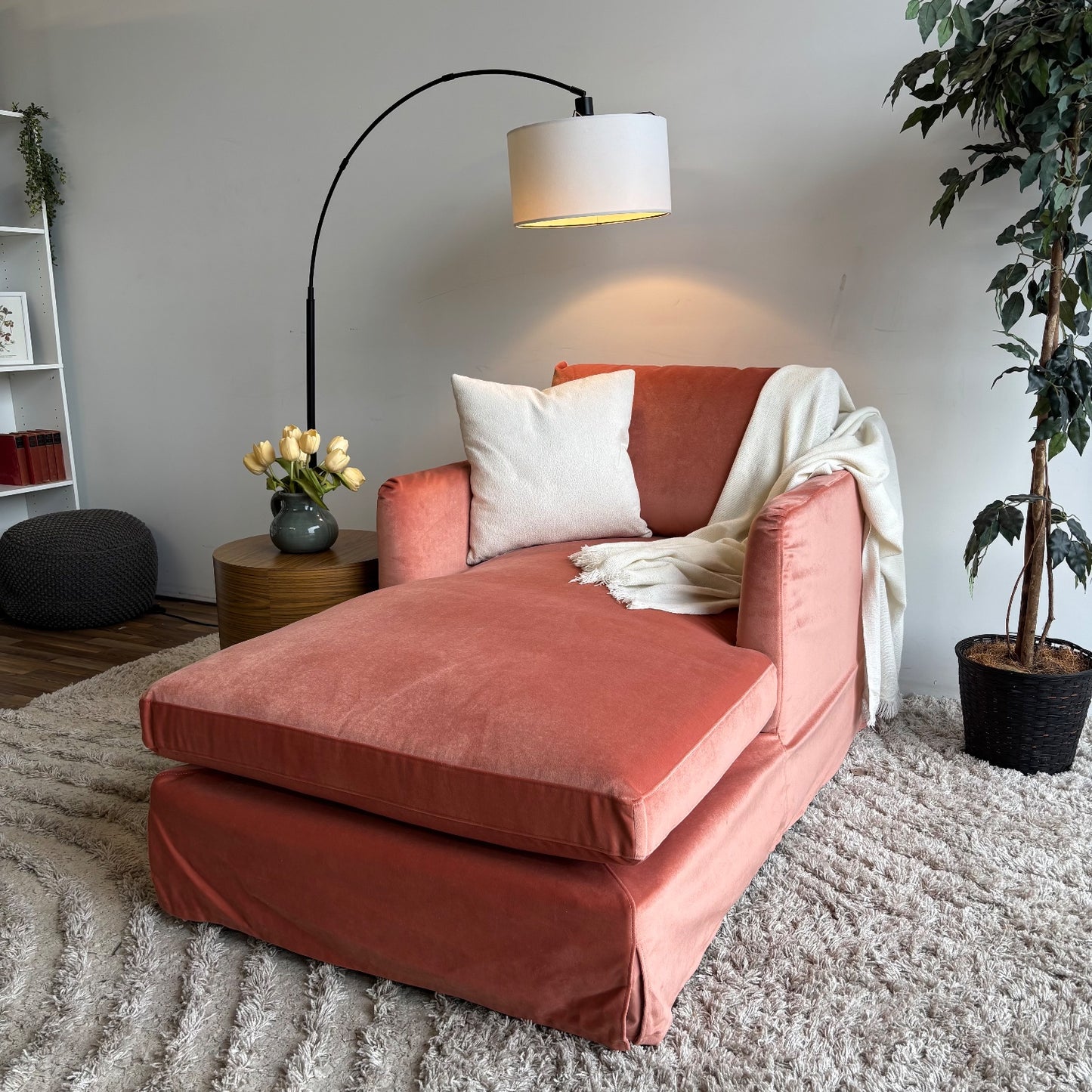 Interior Define Sloan Slip Cover Chaise Lounge Chair in Performance Velvet Coral