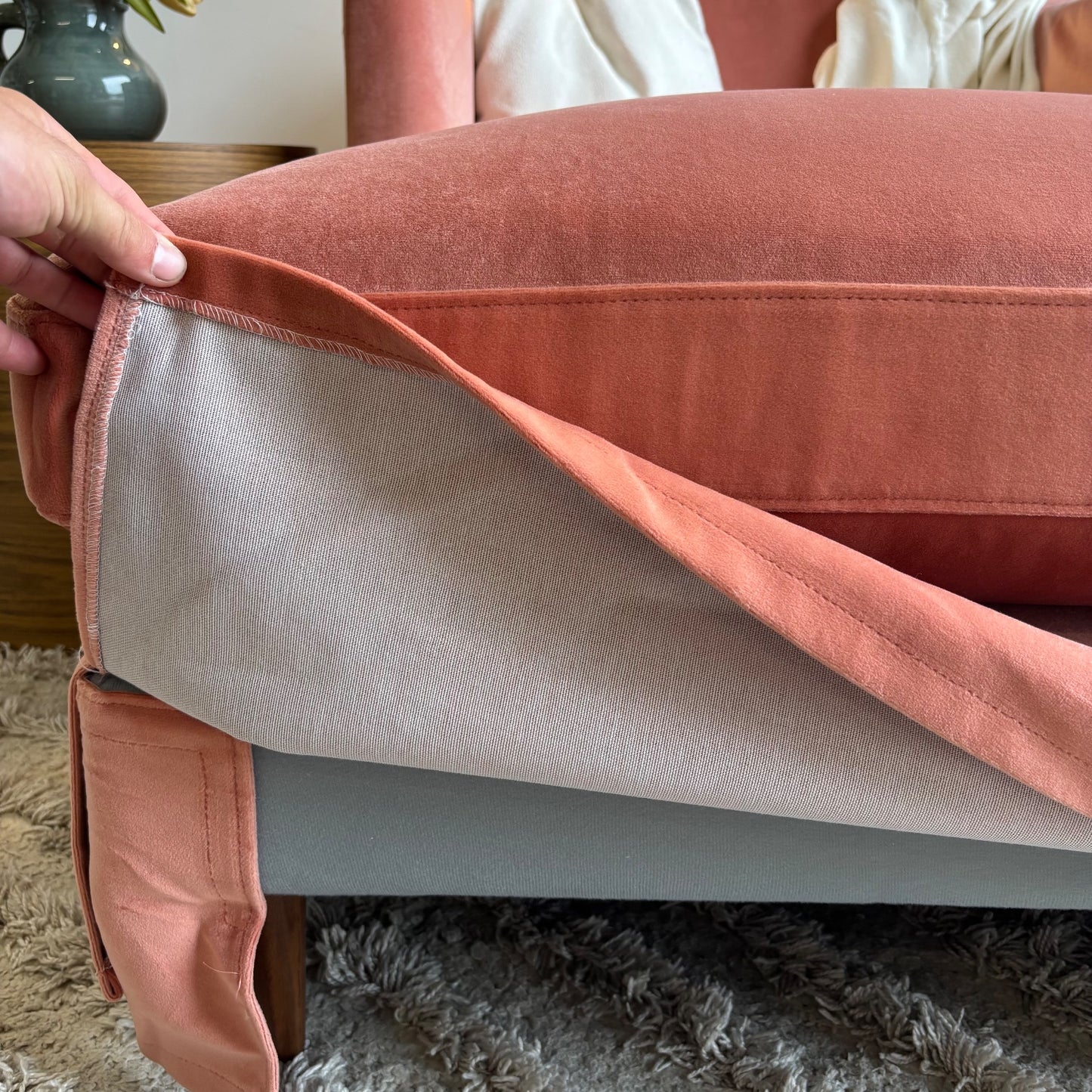 Interior Define Sloan Slip Cover Chaise Lounge Chair in Performance Velvet Coral