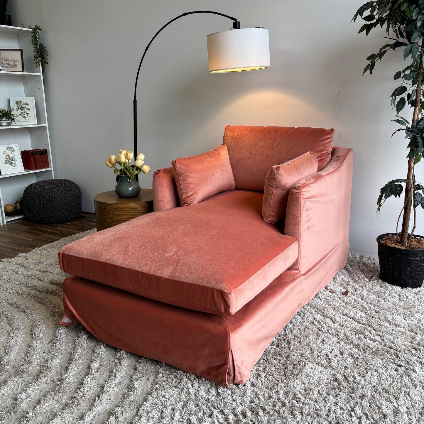 Interior Define Sloan Slip Cover Chaise Lounge Chair in Performance Velvet Coral