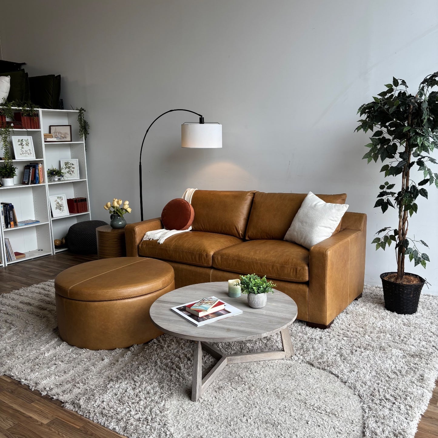 Interior Define Sloan Leather Sleeper Sofa w/ Colten Storage Ottoman