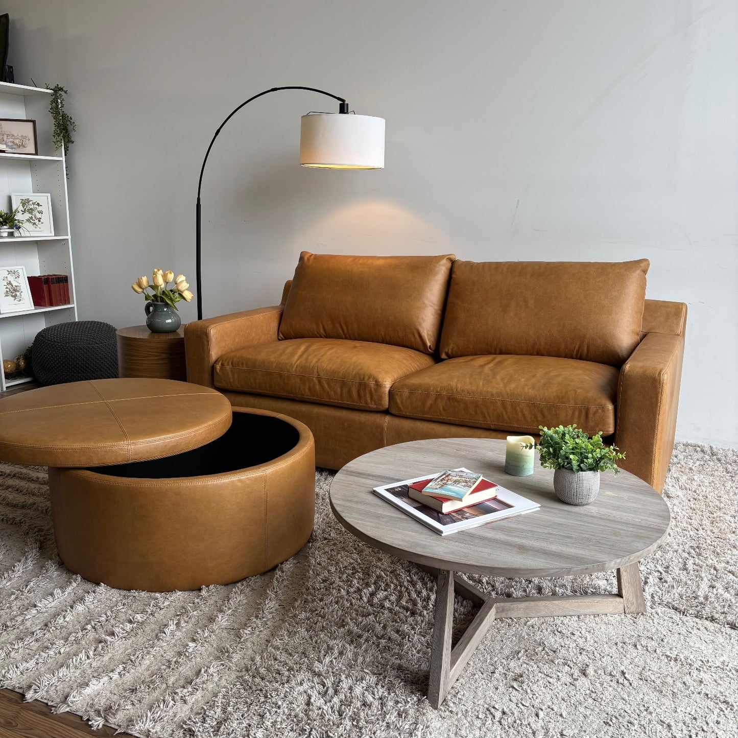 Interior Define Sloan Leather Sleeper Sofa w/ Colten Storage Ottoman