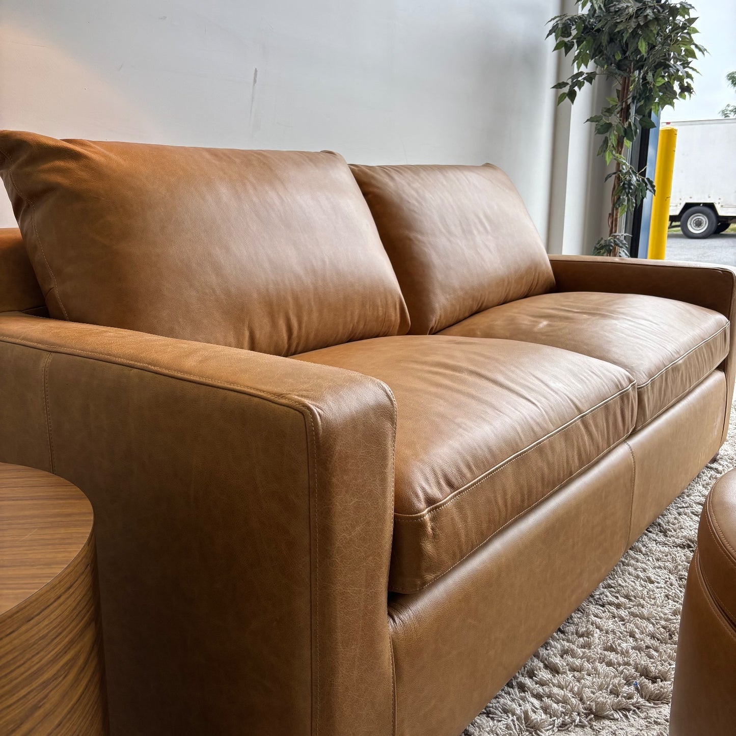Interior Define Sloan Leather Sleeper Sofa w/ Colten Storage Ottoman