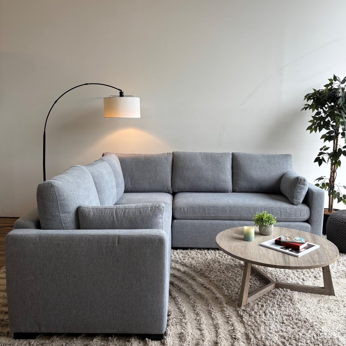 Interior Define Charly 3pc Corner Sectional in Misty Blue Performance Anti-Microbial Chenille