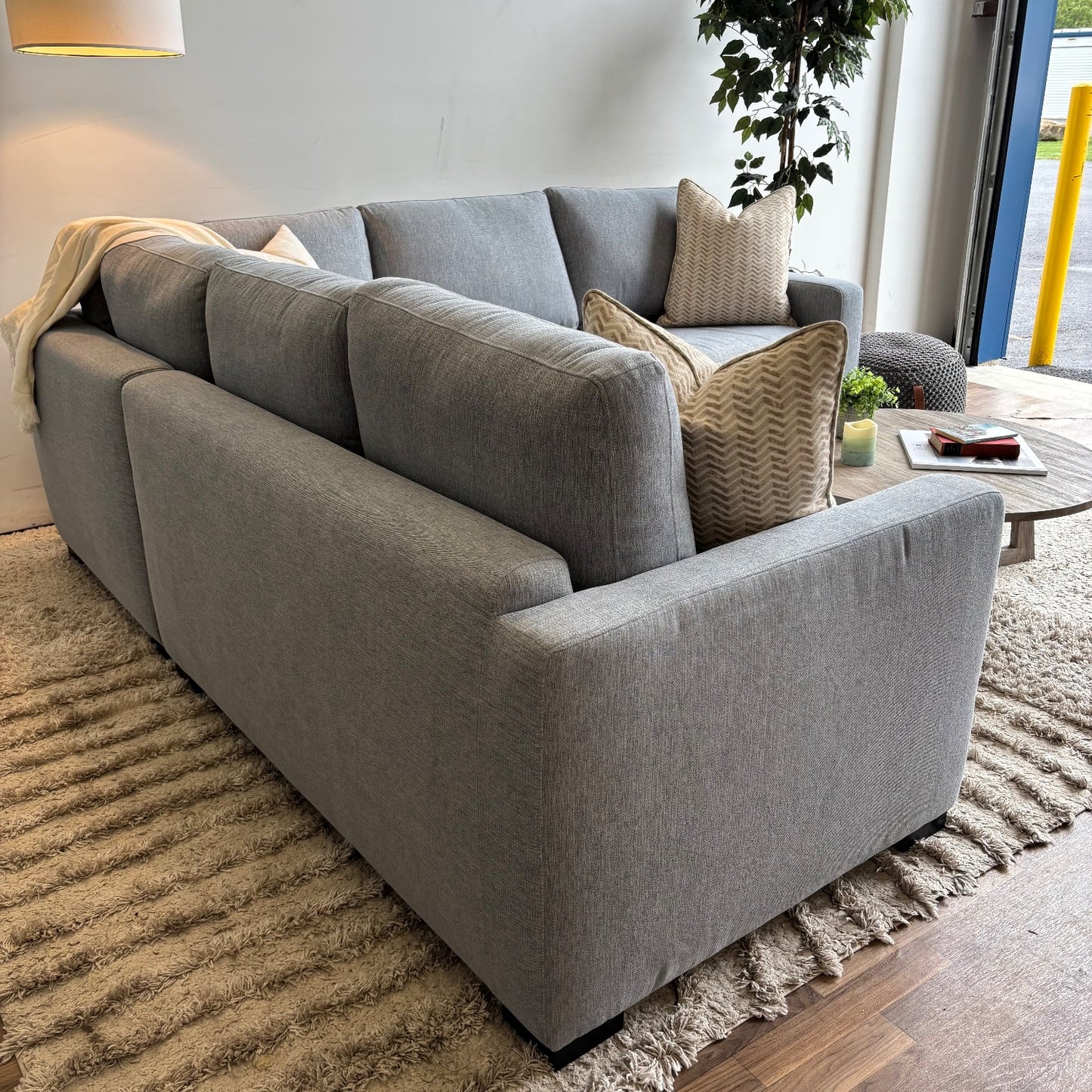 Interior Define Charly 3pc Corner Sectional in Misty Blue Performance Anti-Microbial Chenille