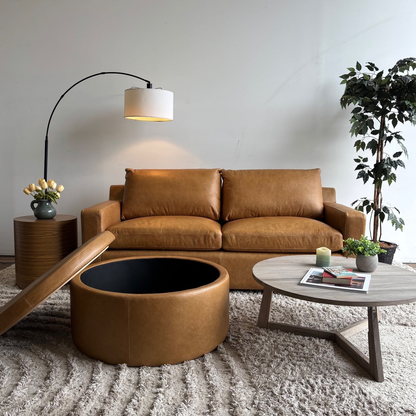 Interior Define Sloan Leather Sleeper Sofa w/ Colten Storage Ottoman