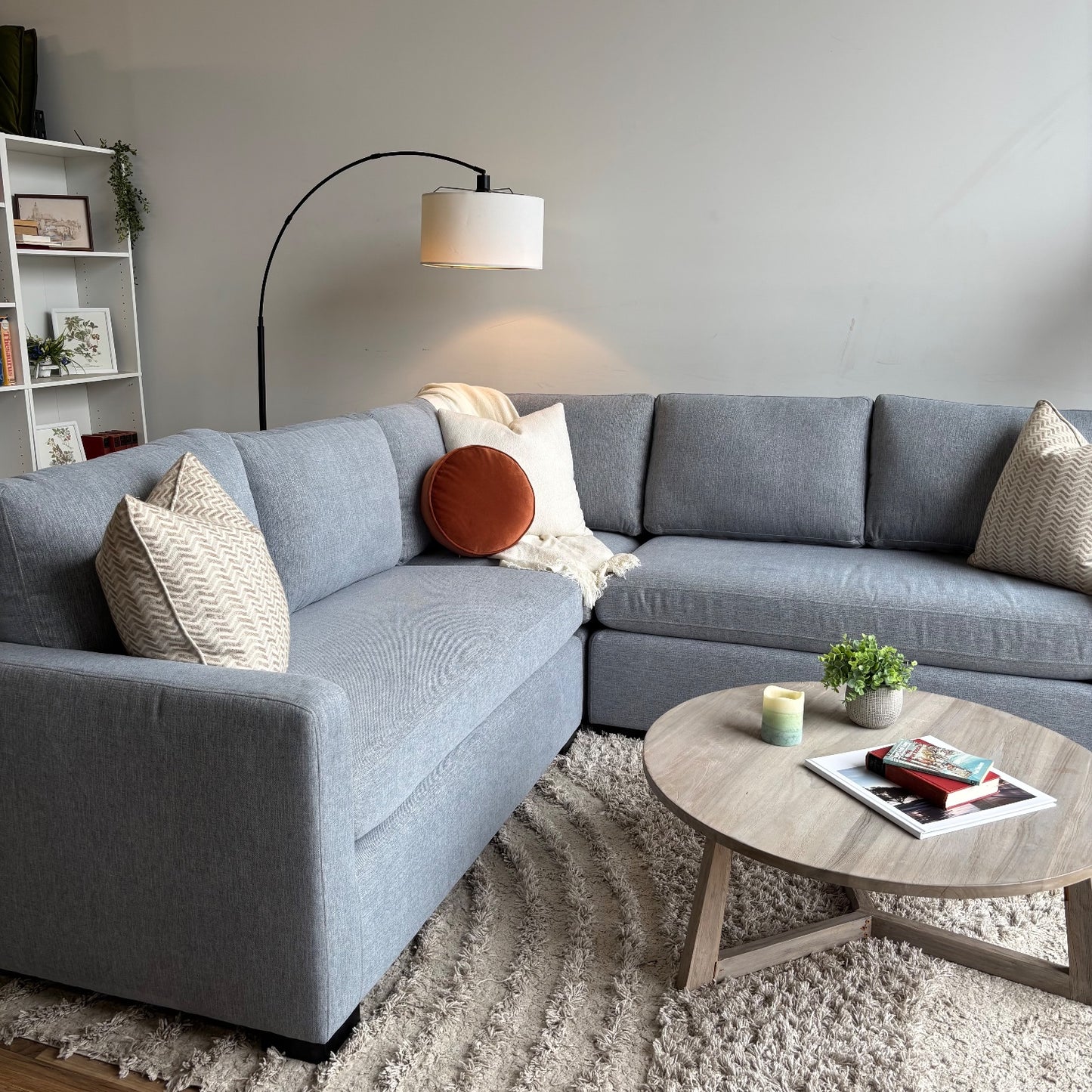 Interior Define Charly 3pc Corner Sectional in Misty Blue Performance Anti-Microbial Chenille