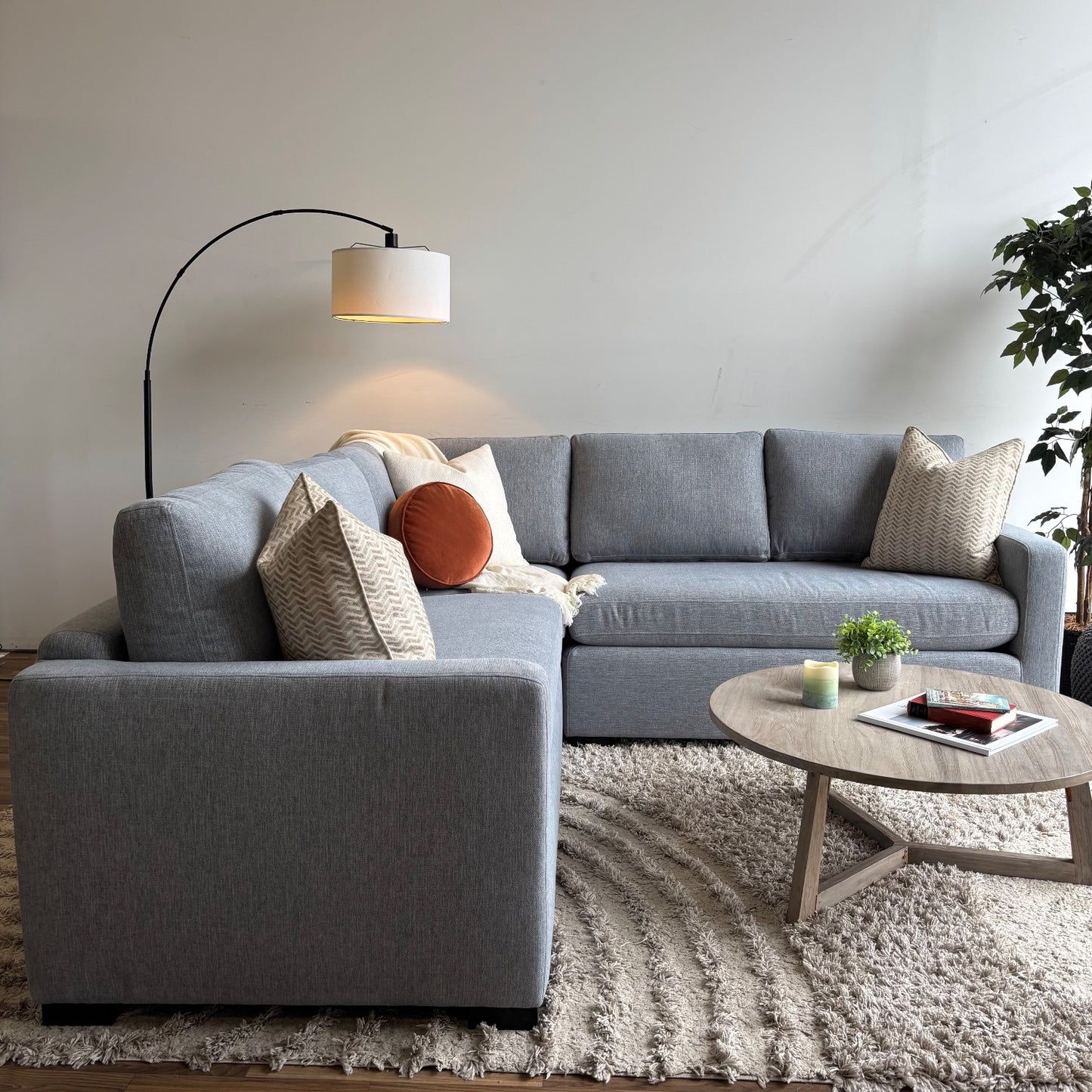 Interior Define Charly 3pc Corner Sectional in Misty Blue Performance Anti-Microbial Chenille