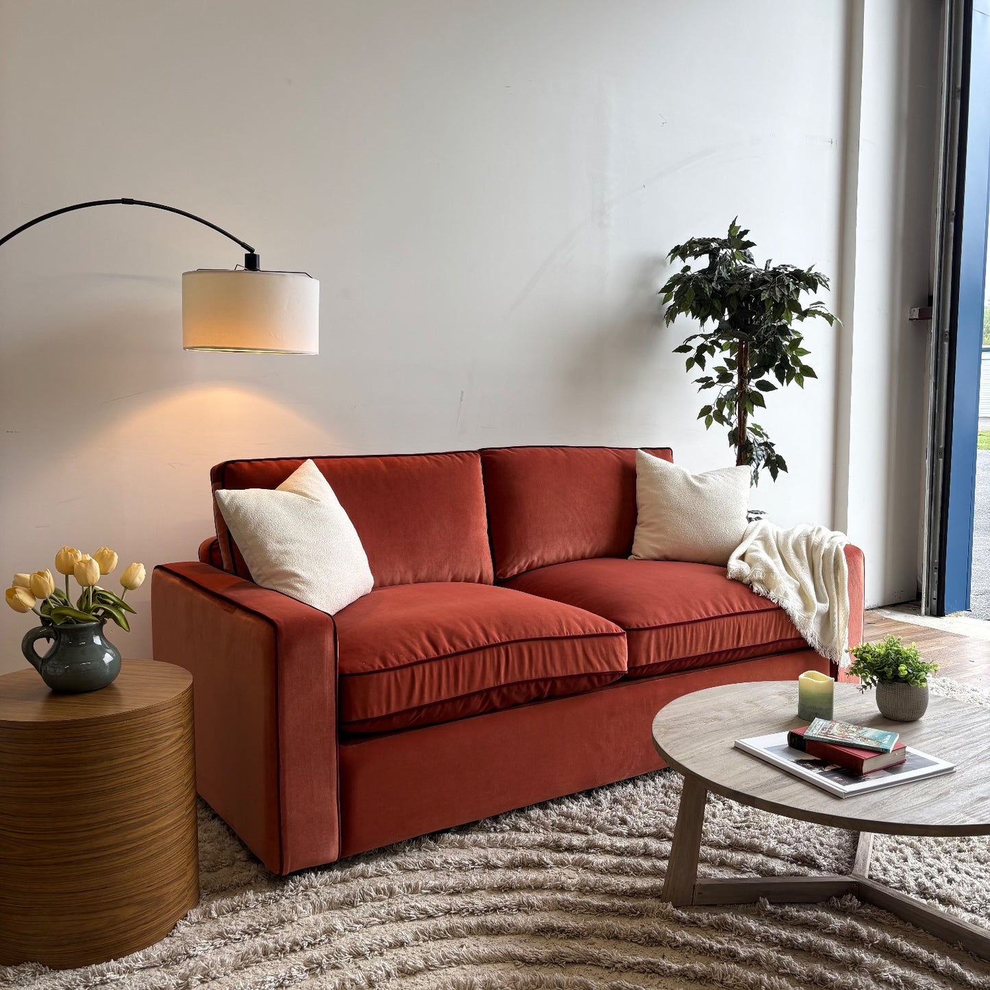 Interior Define James Sleeper Sofa in Velvet Berry Red