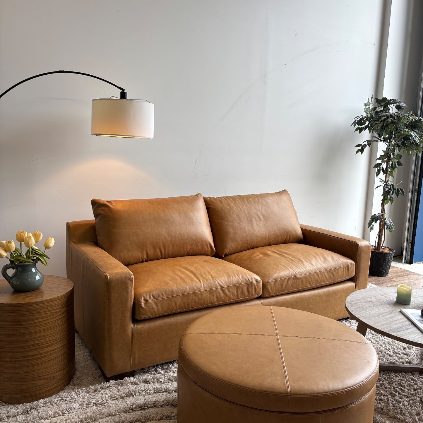 Interior Define Sloan Leather Sleeper Sofa w/ Colten Storage Ottoman