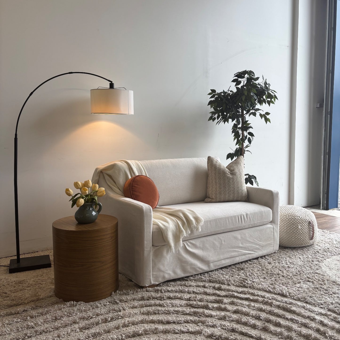 Interior Define Ella Slipcover Loveseat in Limestone Performance Anti-Microbial Chenille