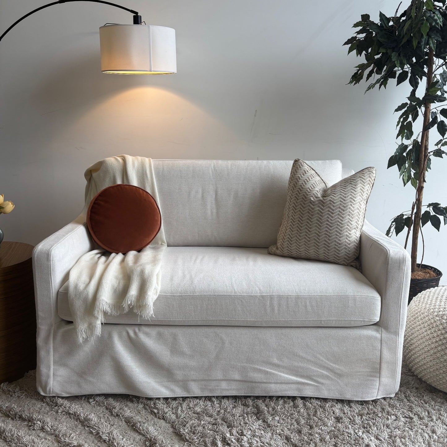 Interior Define Ella Slipcover Loveseat in Limestone Performance Anti-Microbial Chenille