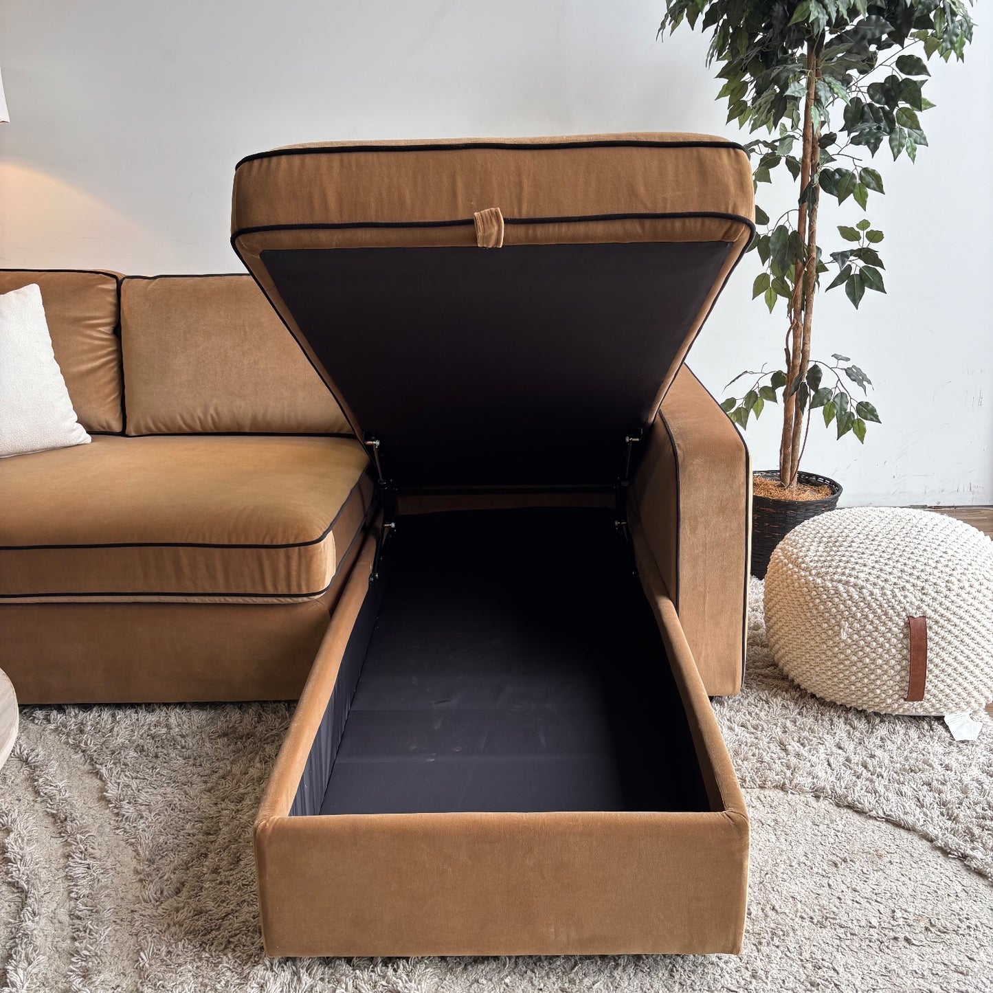 Interior Define James 2pc L Sectional in Camel Brown Performance Velvet