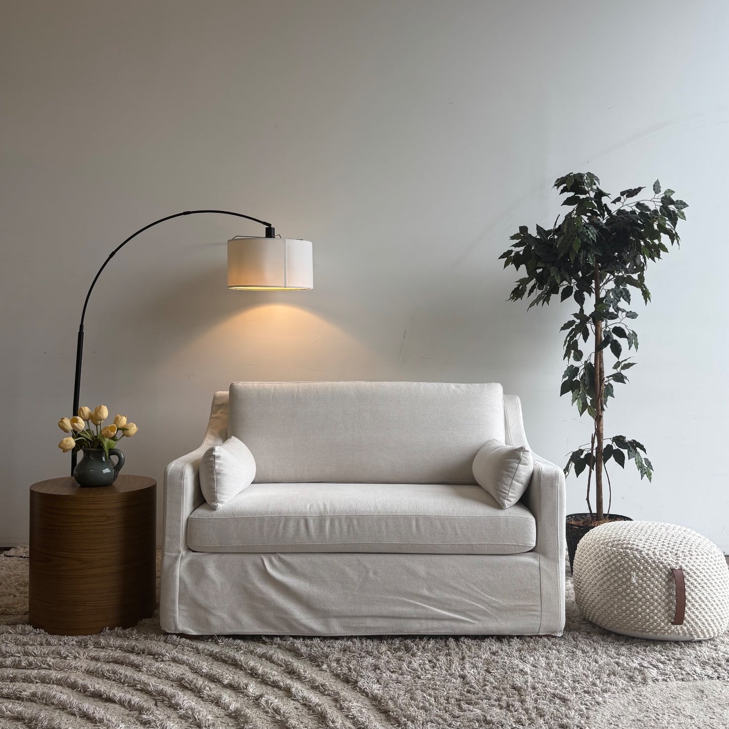 Interior Define Ella Slipcover Loveseat in Limestone Performance Anti-Microbial Chenille