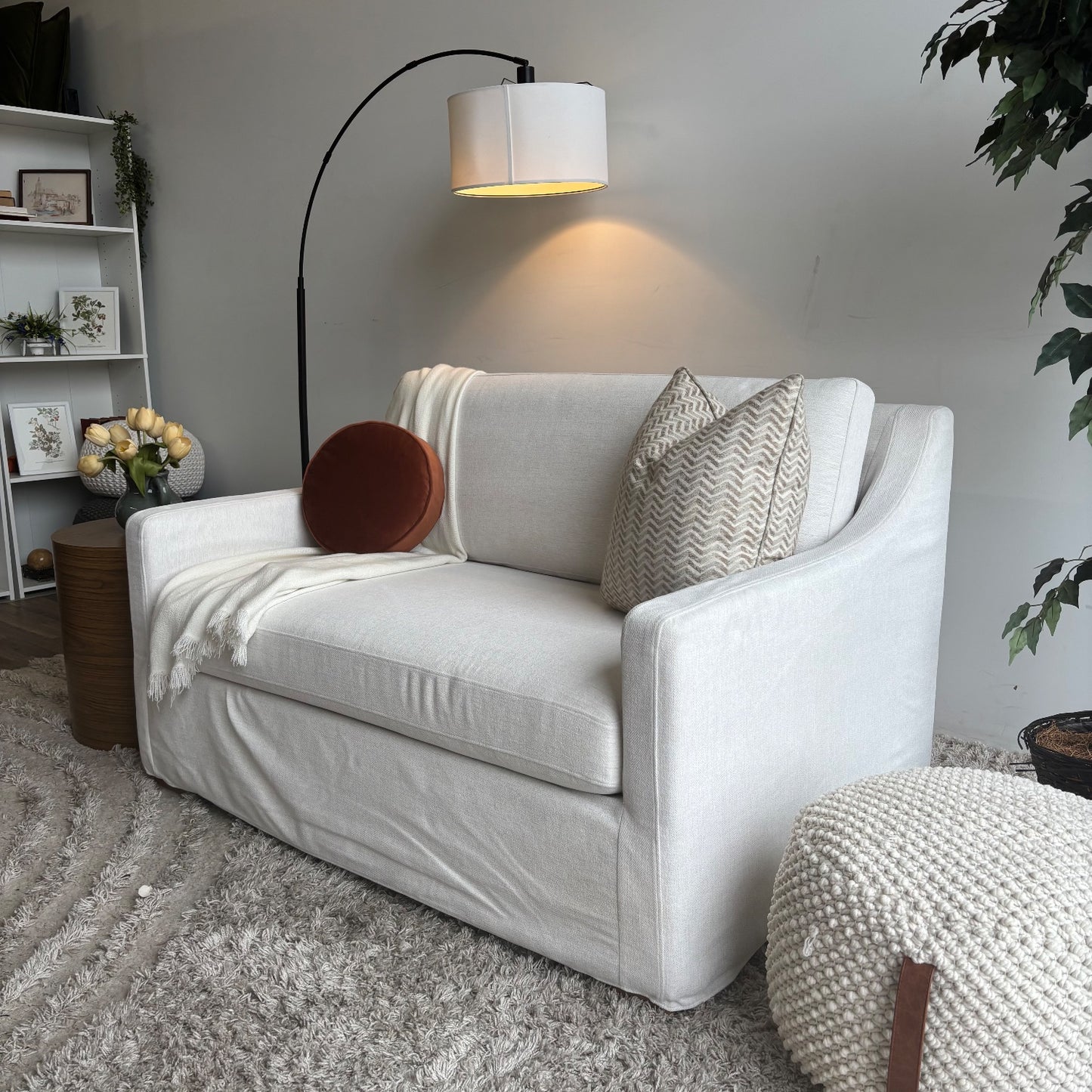 Interior Define Ella Slipcover Loveseat in Limestone Performance Anti-Microbial Chenille